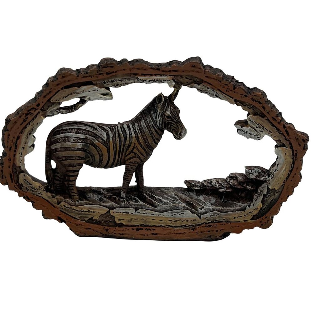 Wildlife Collectibles Hand Carved Bark Zebra Sculpture 7.5"x5" Unique By Horiz